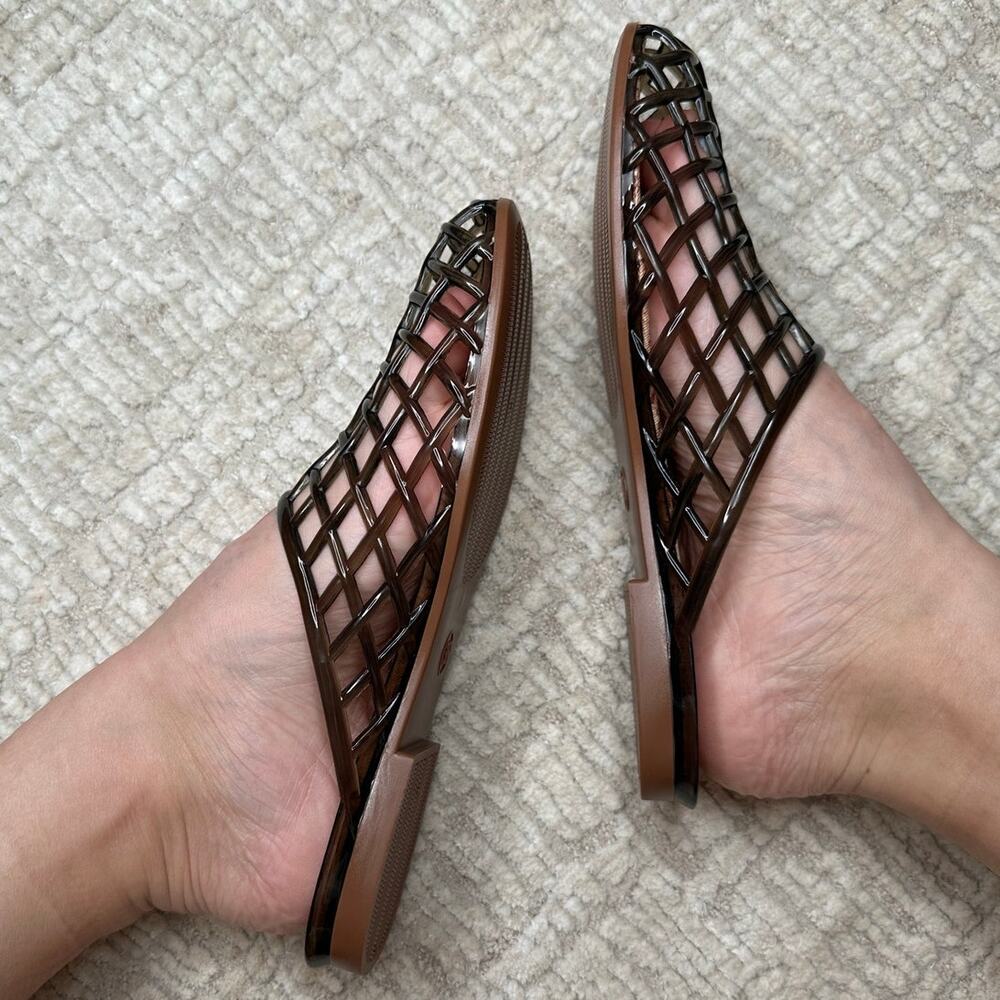 Black Clear Jelly Flat Slide Sandals Mesh Slip On Flat Beach Sandals Summer